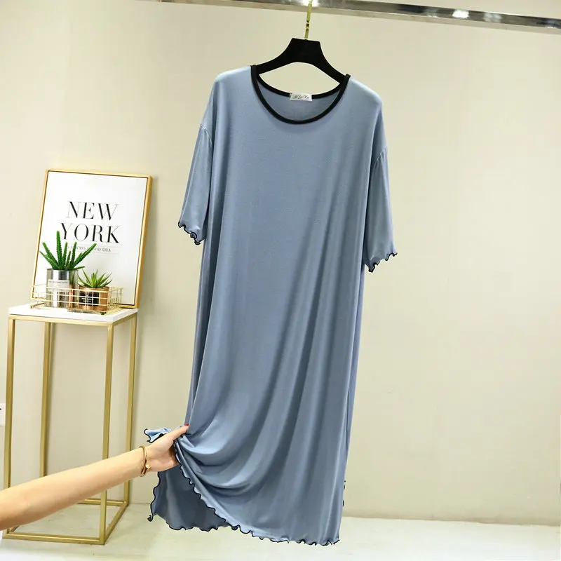 Fdfklak Loose Plus Size Sleepwear Women Nightgowns Modal Cotton Comfortable Shirt Night Dress Short Sleeve Summer Long Dresses