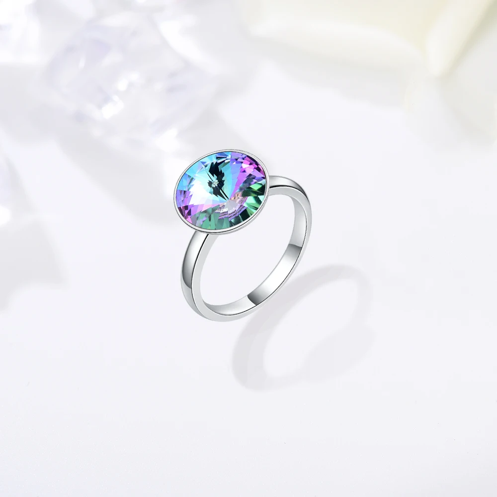 Женские кольца с кристаллами Swarovski, новые модные кольца с круглым камнем RIVOLI для женщин, элегантные вечерние ювелирные изделия на свадьбу, романтический подарок