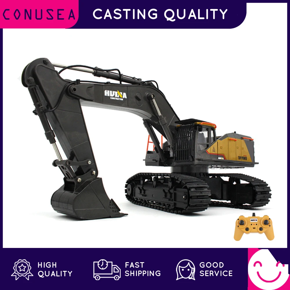 HUINA 1/14 RC Truck Tractor Caterpillar Alloy Engineering Car 2.4GHz Renmote Controll Car 22 Channel RC Excavator Toys for Boys