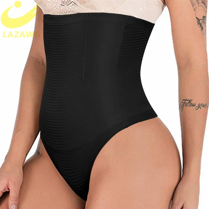 Черный LAZAWG Seamless Butt Lifter Tummy Control Shapewear Thong Underwear Panties Invisible Control Knicker Body Shaper Hight Waist - Цвет: Черный