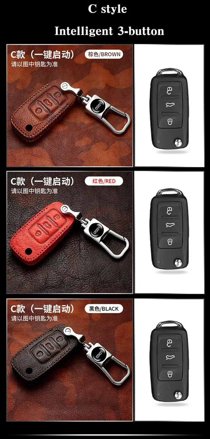 C style 3 Buttons Верхний слой кожаный чехол для автомобильных ключей, чехол для планшета Lenovo VW гольф Бора для GOLF, jetta, Polo GOLF Passat; Skoda Octavia A5 Fabia сиденье Ibiza Leon - Название цвета: C style 3 Buttons