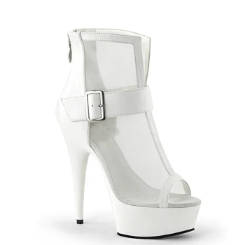 

15cm High Heels Ankle Boots Women Shoes Platform Sandals Peep Toe Mesh Boots Zip Buckle Leather Hollow Boots Ladies Shoes