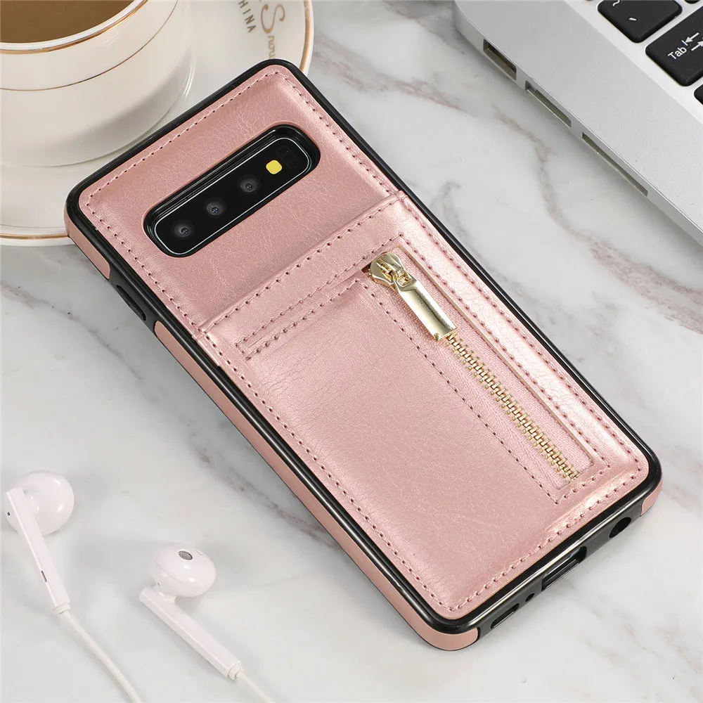 Rose Gold zhiyue Тонкий кошелек на молнии, кошелек, чехол для samsung S10 S9 S8 Plus S7 Edge Note 9 8 Etui, кожаный держатель для карт, противоударный защитный чехол - Цвет: Rose Gold zhiyue