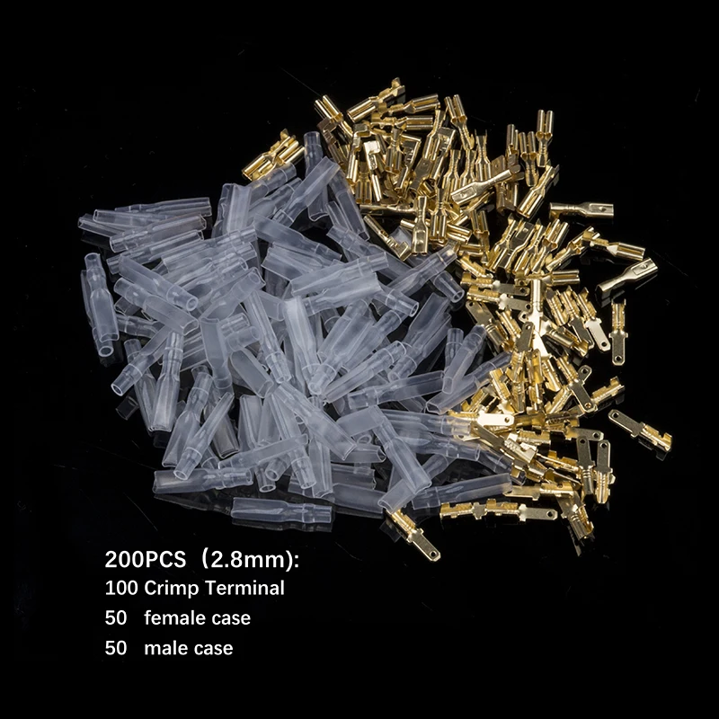 2.8mm 200 шт./100 пар Мужская/Женская Лопата обжимные клеммы электрические изоляционные рукава провода обертывания разъем для 22-16 AWG 0,5 мм2-1,5 мм2 - Цвет: 2.8mm