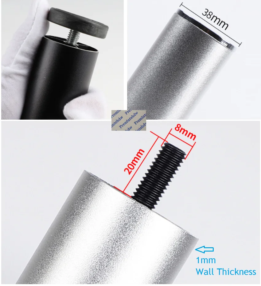 4Pcs Dia.38mm Round Aluminum Alloy Furniture Cabinet Cupboard Sofa Bed Washing Machine Leg Levellig Feet Thread Bolt Mount