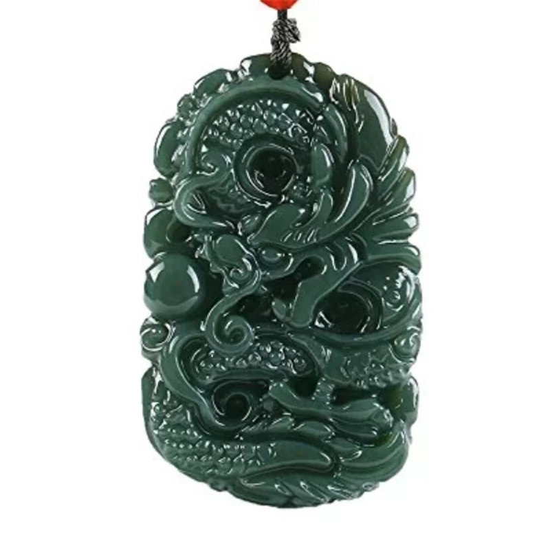 52 10MM 31 Collier de dragon de jade qing sculpté à la main naturelle pure pendentif cadeau homme/femme Taille