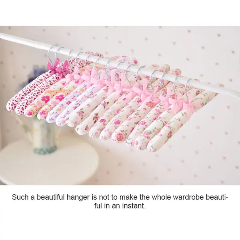 Flower Printed Cotton Fabric Sponge Hanger Elegant Sponge Padded Clothes Hanger Clothes Suit Dress Hangers Random Printed 1PC 4