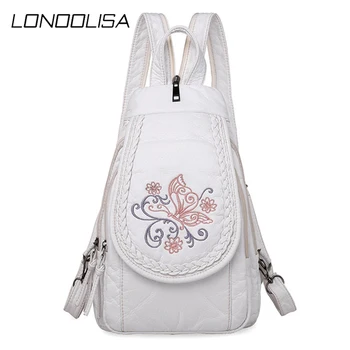 

Butterfly Embroidery Designer Backpack High Quality Soft Washed Leather Chest Bag for Women 2020 Ladies Large Capacity Bagpack