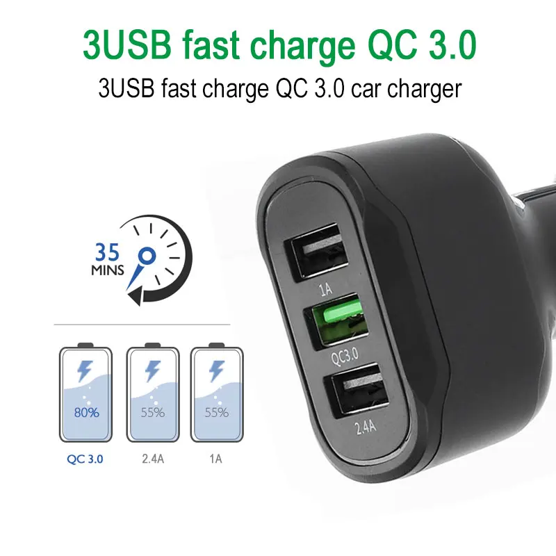 QC 3,0 3 USB Автомобильное зарядное устройство Универсальный адаптер питания Автомобильное зарядное устройство для электроники Прямая поставка