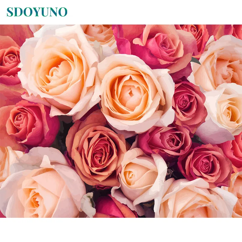 

SDOYUNO DIY Painting By Numbers Rose Flowers 60x75cm Frameless pictures by numbers Digital Painting For Home Decoration Gift