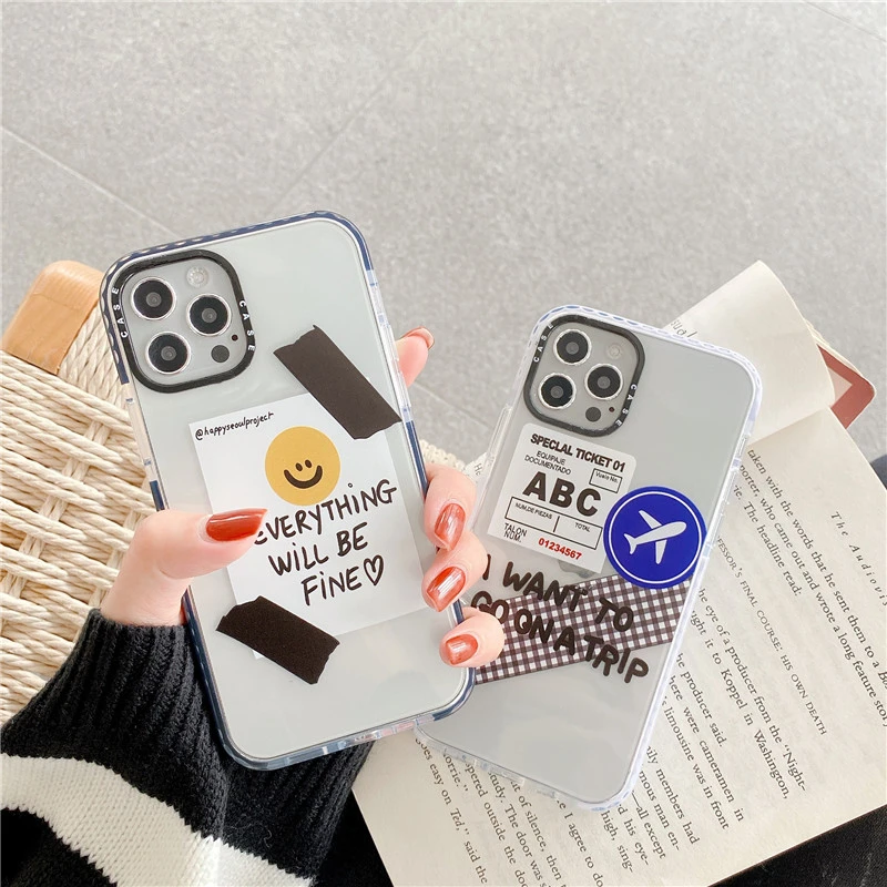 Simple Ticket label Phone Case For iphone 14 13 Pro 12 mini 11 Pro Max SE 2020 7 8 plus X XR XS Max Clear Cute Silicone Cover