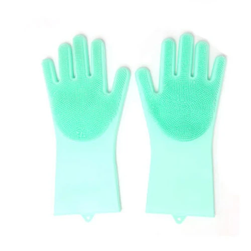 1 пара перчатки с силикагелем, перчатки с силиконовой изоляцией, перчатки для посудомоечной машины с чистящей щеткой, перчатки для уборки кухни - Цвет: Green