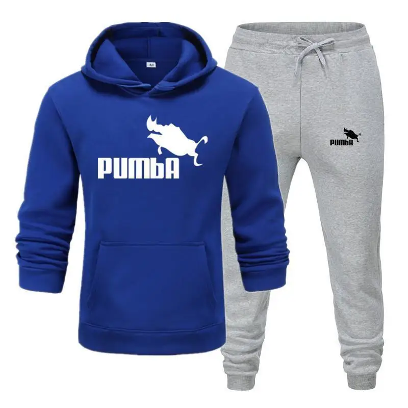 Брендовый спортивный костюм Pumba, Мужские Термо спортивные комплекты, флисовая плотная толстовка с капюшоном+ штаны, спортивный костюм, повседневные толстовки, спортивный костюм