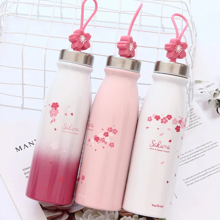 

My Little Winter Product New Style Simplicity Cherry Blossom Handle Milk Bottle Insulated Cup L And Silica Gel Cherry Blossom