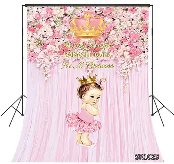 

Baby Shower Photo Backdrop for Photography Little Princess Newborn Flower Photo Background Gold Crown Birthday Party Decoration