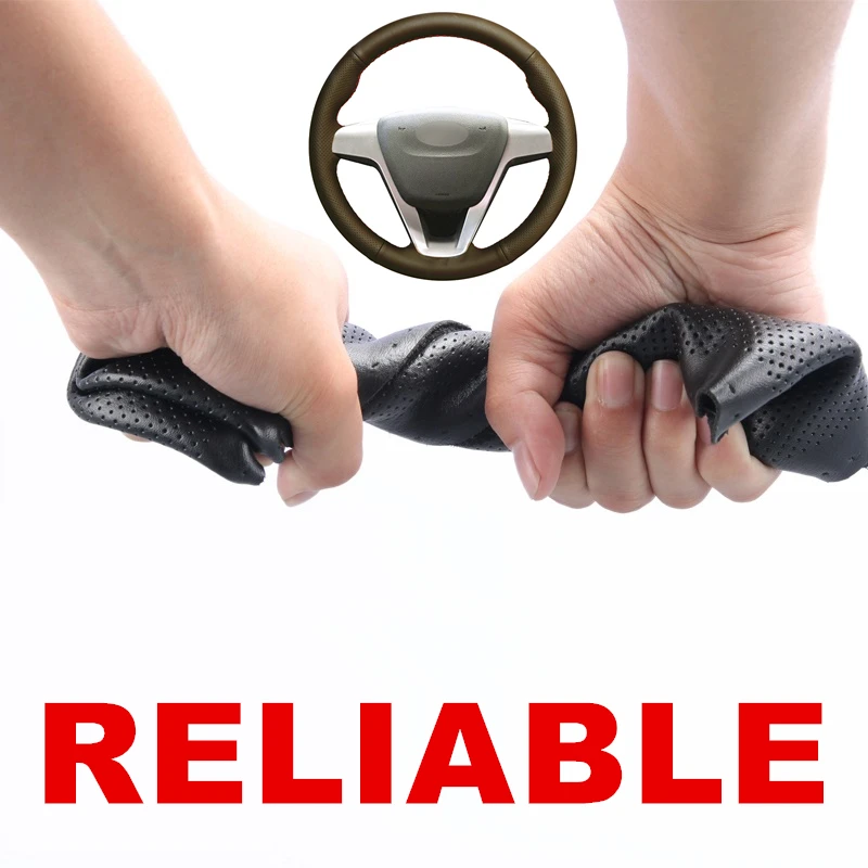 

Car Steering Wheel Covers Black PU Artificial Leather Hand-stitched For Lada Vesta Xray 2015-2019