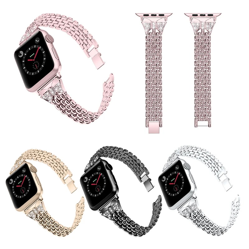 Ремешок Алмазный для Apple Watch 6 Band 44 мм 42 браслет из нержавеющей стали iwatch band serice 5 4 3 2