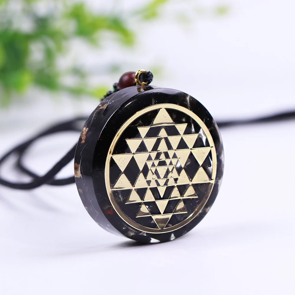 Natural Obsidian Orgonite Pendant Sri Yantra Necklace Sacred Geometry Chakra Energy Necklace Meditation Jewelry - Image 2