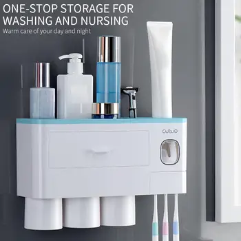 

4 Cup Toothpaste Dispenser ABS Punch-free Space Saving Toothbrush Organizer Toothbrush Holder Bathroom Accessories Cleaning Tool