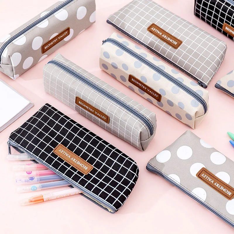 

1PC Lovely Dot Pencil Case Kawaii Canvas Pen Case Large Capacity Pencil Pouch For Kids Gifts School Office Supplies stationery
