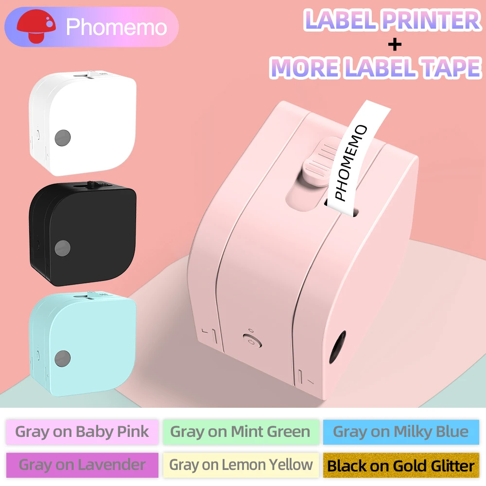 Phomemo P12 Mini Portable Label Printer Maker Wireless Inkless Labeling Machine Compatible for Dymo Label LetraTag Tape 91201