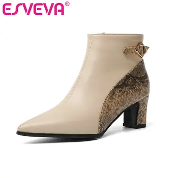 

ESVEVA 2020 Autumn Women Shoes Winter Ankle Boots Square Med Heel Zipper Pointed Toe Motorcycle Platform Boots Size 34-43