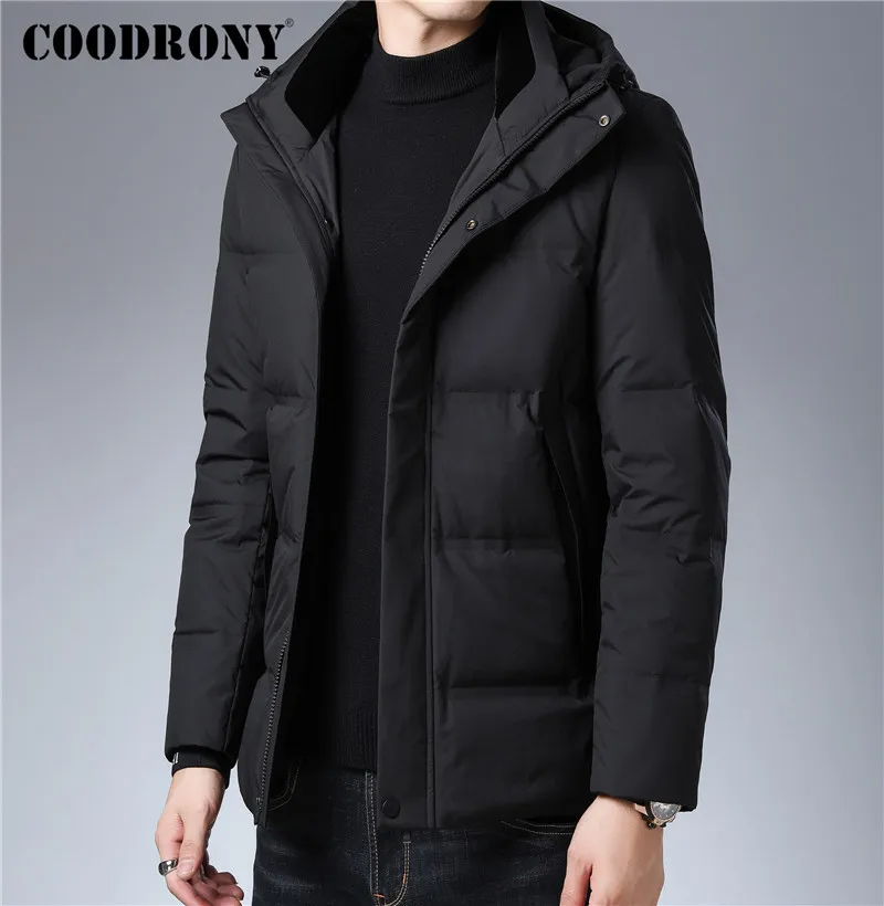 Бренд COODRONY, куртка на утином пуху, Мужская модная повседневная куртка с капюшоном, мужская одежда, зимние толстые теплые куртки, верхняя одежда, пальто 98033