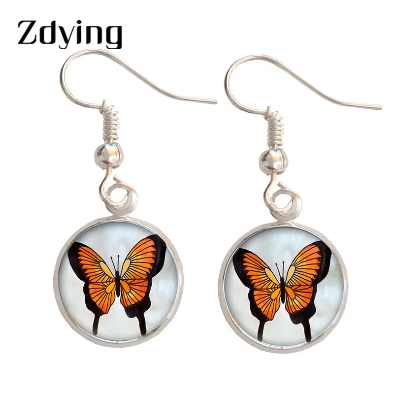 

ZDYING Colorful butterfly Drop Earring Glass butterfly Pattern Cabochon Dangle Earrings Gift For Woman Girls Party Jewelry H041