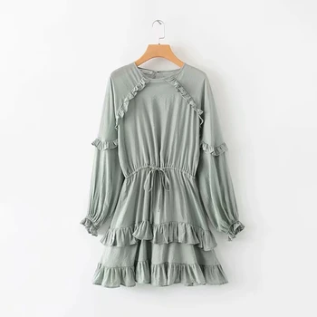 

Summer Loose Dress Retro Long Sleeve High Waist Ruffle Dress Women