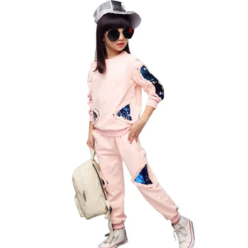 

Teenage Girls Clothes Children Clothing Set Cotton Sweatshirt + Pants Two-Piece Casual Sequins Kids Girls Clothes Suit 6 8 10 12