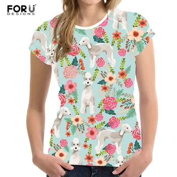 

FORUDESIGNS Casual Women T Shirt Summer Lovely Dog Animal Schnauzer Pattern Fashion Ladies Tops Tshirt Woman O-neck Tees Mujer