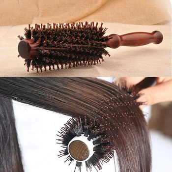 

6 Types Straight Twill Hair Comb Natural Boar Bristle Rolling Brush Round Barrel Blowing Curling DIY Hairdressing Styling Tool