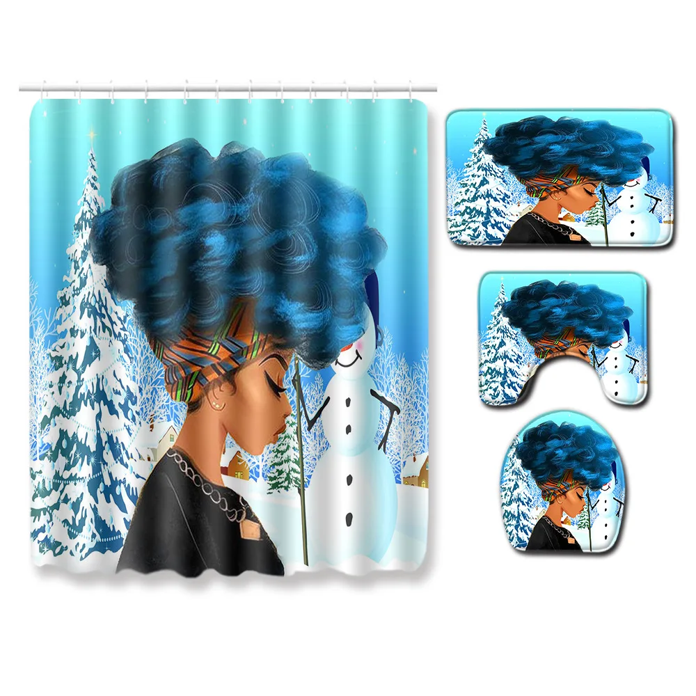 Zeegle Рождественская занавеска для украшения ванной комнаты Коврик Противоскользящий коврик для ванной комнаты коврик для душа фланелевый мягкий чехол для унитаза набор ковриков для сиденья - Цвет: QB40