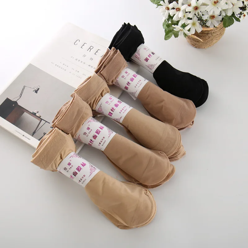 

Women Silk Socks Skin color Solid Elastic Steel wire Anti-scratch Unbreakable Female Sexy Autumn Winter Short Tube 4pairs/lot