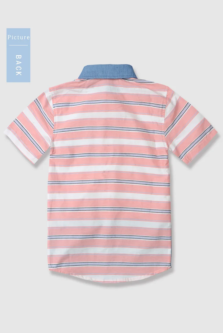 BOY'S Striped Shirt Short Sleeve Europe And America 4-12-Year-Old Big Boy Tops Fashion Joint Cowboy Shirt Factory Direct Selling