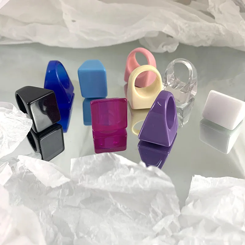 Fashion Multicolor Acrylic Resin Finger Ring For Women Vintage Colorful Geometric Square Ring Wedding Bands Party Birthday Gift finger ring wedding rings wedding ring