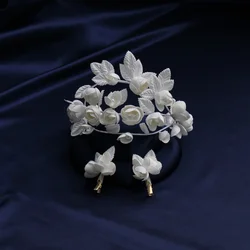 White Flower Hair bands Wedding Veil Headwear Geometric Flower Crown Hairband Bride Hair Accessories