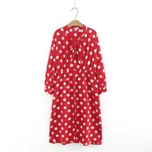 Осенняя шифоновая юбка большого размера с бабочкой и девятым рукавом, в горошек, с сердечками, на талии, для похудения, мм, платье 079