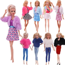 Vêtements de poupée en peluche, manteau châle à la mode deux pièces haut robe pantalon 11.8 pouces, 30cm fille BJD, accessoires de poupée jouet Gir
