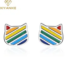 XIYANIKE 925 стерлингового серебра корейский стиль милый кот многоцветные серьги гвоздики для женщин новые модные креативные подростковые украшения
