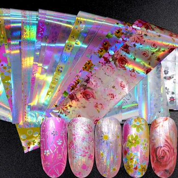

16pcs/Set Holographic Flowers Mix Nail Foils Nail Art Transfer Stickers Laser Colorful Wraps Manicure Polish Decorations TR746