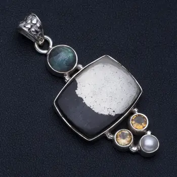 

Natural Apache Gold Stone,Citrine,River Pearl and Labradorite 925 Sterling Silver Pendant 2" P0315