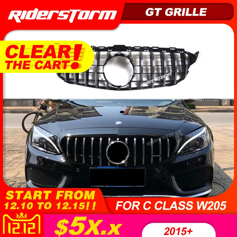 12 для класса C w205 GT решетка Передняя Мерседес Бенц C180 C200 C250 C300 передняя гриль