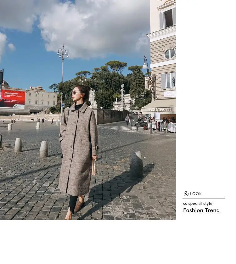 Фотосессия Новинка зимы Стиль корейско-Стиль записная книжка С ПЕРЕПЛЕТОМ с подходит светильник Кофе в клетку однобортное пальто средней длины шерстяное пальто Для женщин