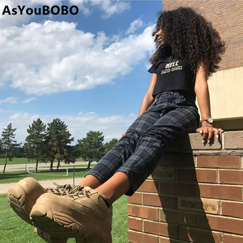 

2020 vintage ins hot uf style plaid england style green high waist casual slim long pants women female YQ-1127