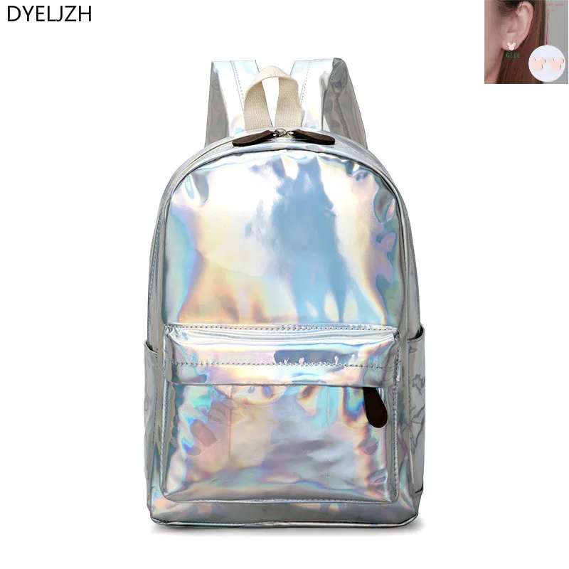 

Women Mirror Reflective Laser Bag Backpack Soft Laser Pu Leather Travel Backpacks Silver Hologram School Bags for Teenager Girls