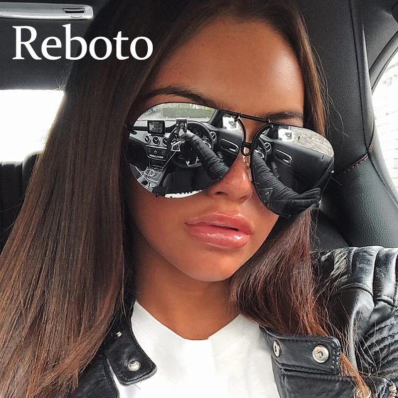 Mirror Oversized Pilot sunglasses for women Vintage black shades vintage glasses 2020 luxury Brand flat top feminine sunglasses