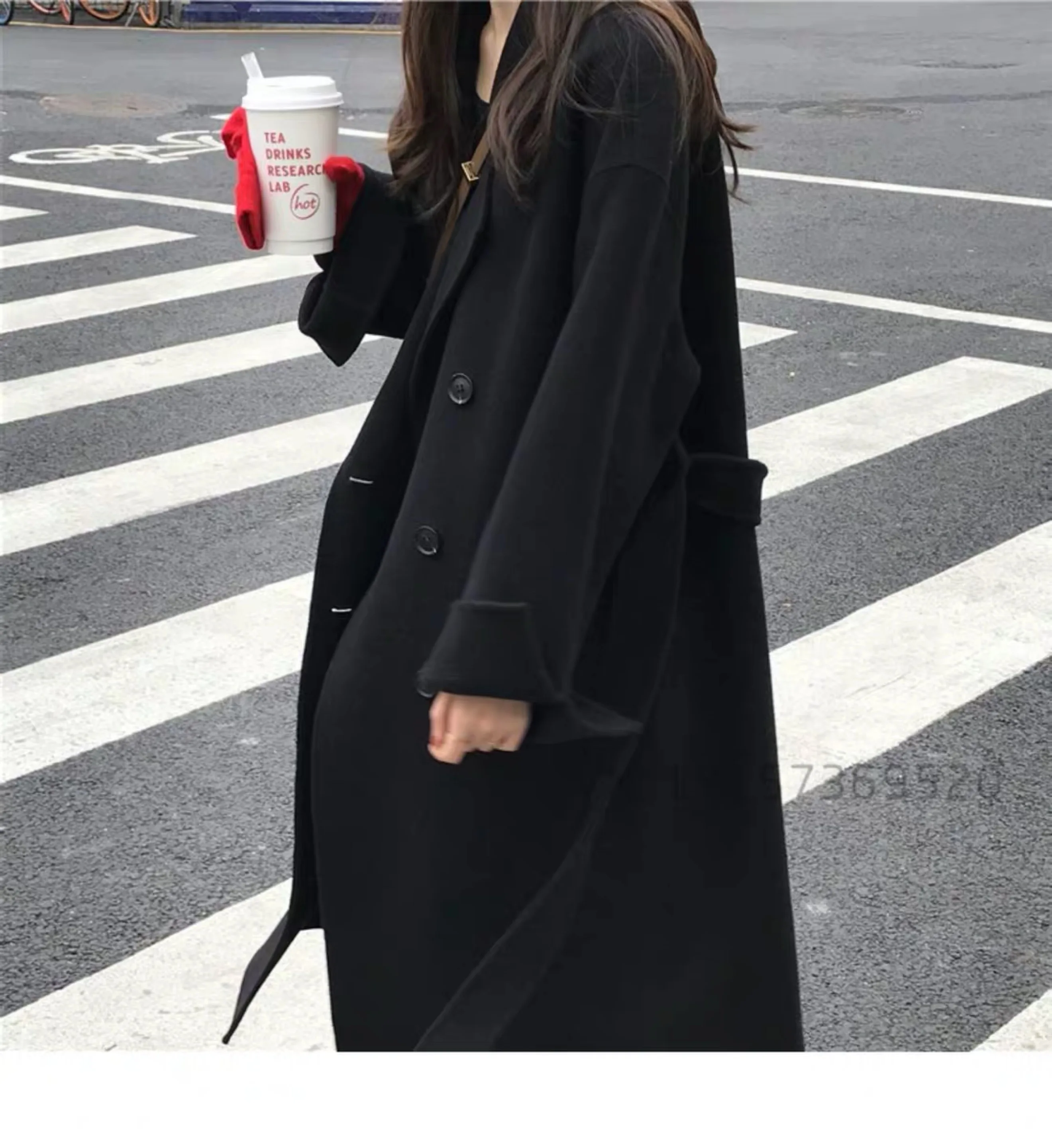 Корейская мода утолщение Верхняя одежда Highstreet Длинное свободное шерстяное пальто оверсайз двубортное теплое удобное Женское пальто