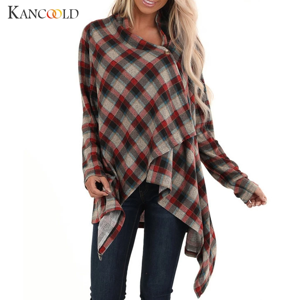 

KANCOOLD coats BRIT GRAPHICS Fashion Casual O Neck Long Sleeve Plaid Button Cardigans Sweaters coats and jackets women 2019Sep4