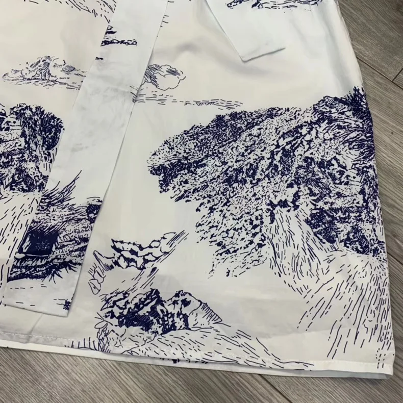 Qian Han Zi модное подиумное Платье женское с длинными рукавами с пейзажным принтом Повседневное платье с вышивкой из хлопка облегающее платье